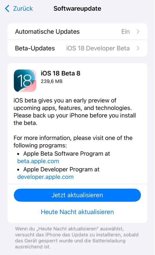 郑州苹果手机维修分享苹果 iOS / iPadOS 18 开发者预览版 Beta 8 发布 